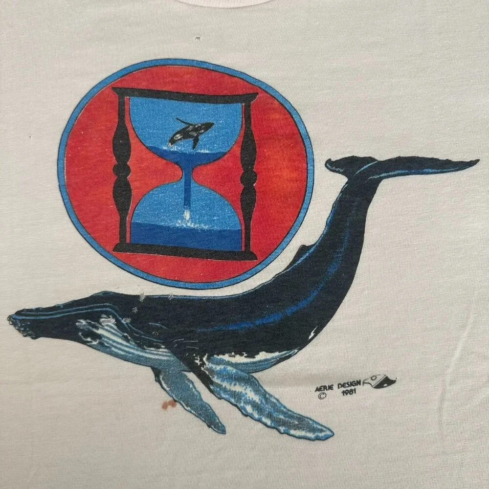 Vintage 80s Whale Nature T-Shirt Animal Wildlife Art Tee - Picture 2 of 6